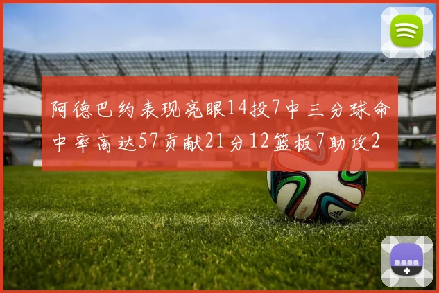 阿德巴约表现亮眼14投7中三分球命中率高达57贡献21分12篮板7助攻2抢断